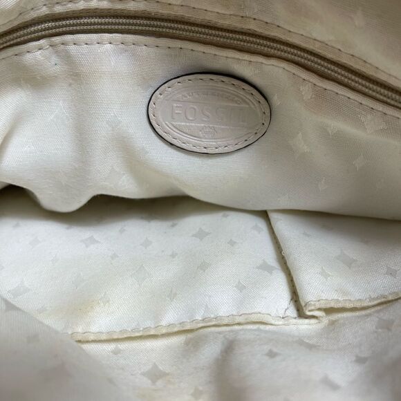 Fossil Morgan Messenger bag canvas beige,red &black stripes beige leather trims - Picture 9 of 15